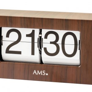 AMS 1177 Tafelklok, flipklok metaal Notenhoutkleur