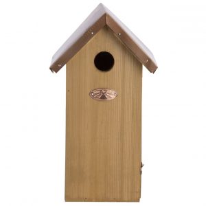 Vogelhuisjes/nestkastje koolmees koperen dak 30 cm met kijkluik