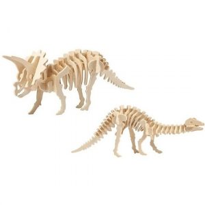 2x Bouwpakketten hout Triceratops en Apatosaurus dinosaurus