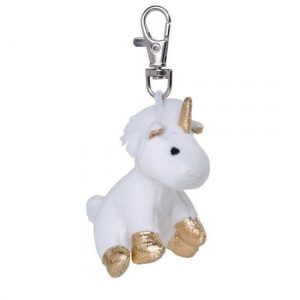 Pluche eenhoorntje sleutelhanger wit/zilver 7 cm