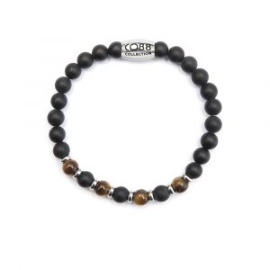 CO88 Collection 8CB-90033 - Natuurstenen armband - Agaat en Tijgeroog 6 mm - maat l - zwart / bruin