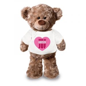 Liefste Juf knuffelbeer wit shirtje 24 cm