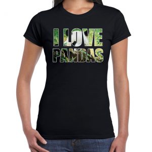 I love pandas dieren shirt zwart dames