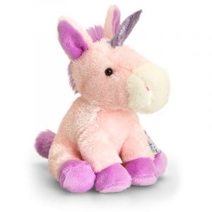 Zittende pluche eenhoorns knuffels 14 cm paars/roze