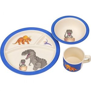 Dinosaurus bamboe serviesset 3-delig bord/diep bord/beker voor kinderen