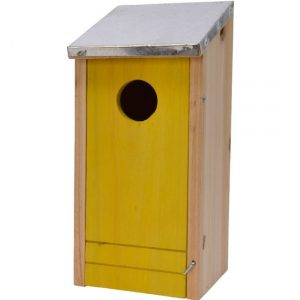 Geel vogelhuisje voor kleine vogels 26 cm