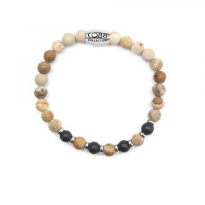 CO88 Collection 8CB-90023 - Natuurstenen armband - Jaspis en Agaat 6 mm - maat m - beige / zwart