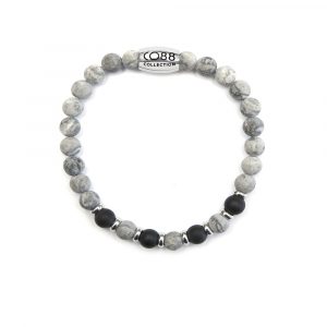 CO88 Collection 8CB-90024 - Natuurstenen armband - Jaspis en Agaat 6 mm - maat m - grijs / zwart
