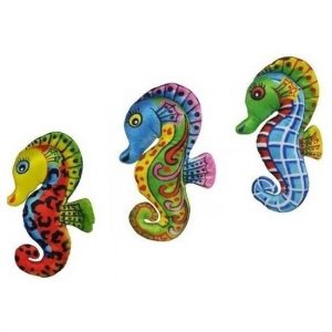 Set van 3 pluche zeepaardjes geel, blauw en groene kop 27 cm