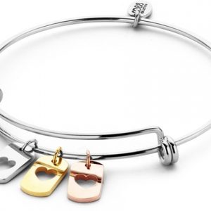 CO88 Collection 8CB-90091 - Stalen bangle met bedels - open harten - one-size - zilverkleurig