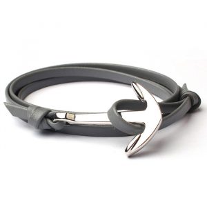 Anker armband leren koord grijs met zilver