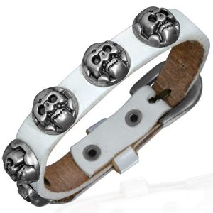 Leren armband Skull Face White