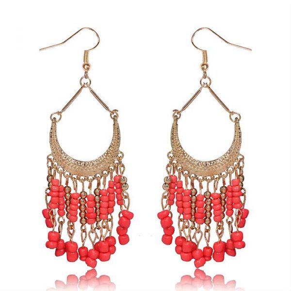Chandelier oorbellen Pearl Bead Gold Coral