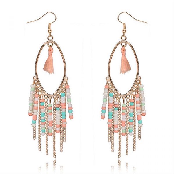 Chandelier oorbellen Tassel Bead Gold Multicolor