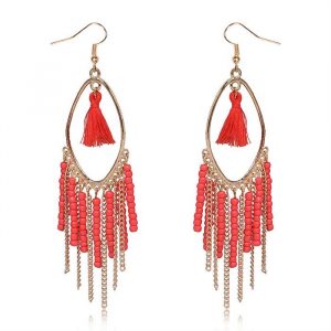 Chandelier oorbellen Tassel Bead Gold Red