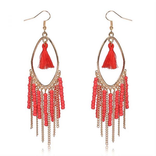 Chandelier oorbellen Tassel Bead Gold Red