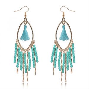 Chandelier oorbellen Tassel Bead Gold Turquoise
