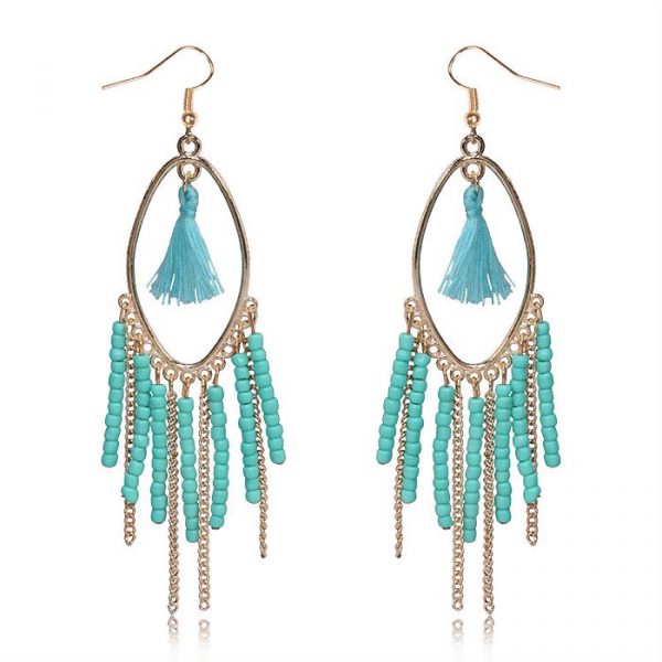 Chandelier oorbellen Tassel Bead Gold Turquoise