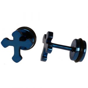 Cross Stud oorbellen edelstaal Blauw
