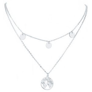 Dames ketting Multi Layer World Map Zilverkleurig