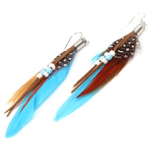 Fashion oorbellen Feather Bead Blue
