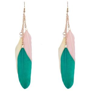 Fashion oorbellen Veren Trio Groen Roze Wit
