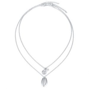 Gelaagde dames ketting Ocean Seashell Pearl Zilverkleurig