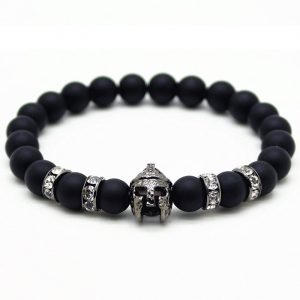 Kralen heren armband Onyx Spartan Helmet Grey