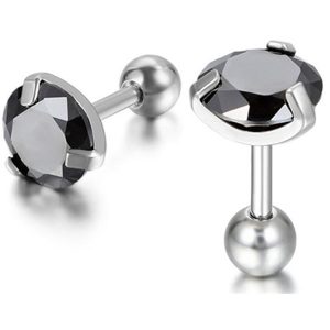 Heren oorbellen Black Royal King Crown Zilver