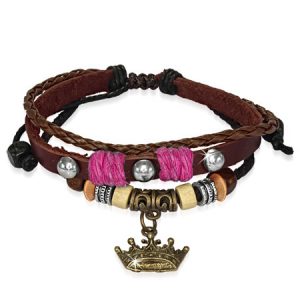 Leren armband Bali Bead Royal Crown