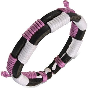 Leren armband White & Purple Rope
