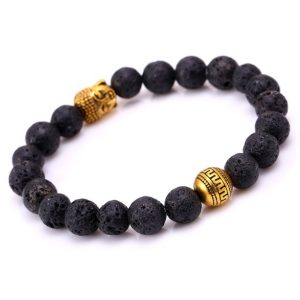 Memphis kralen armband Lavasteen Buddha Gold