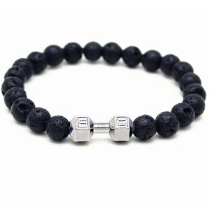 Memphis kralen armband Lavasteen Dumbbell Silver