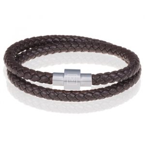 Memphis leren wrap armband Donkerbruin Zilver