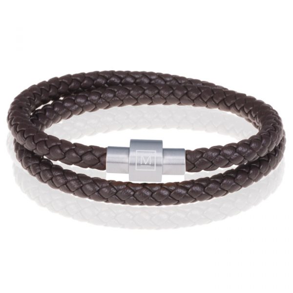 Memphis leren wrap armband Donkerbruin Zilver