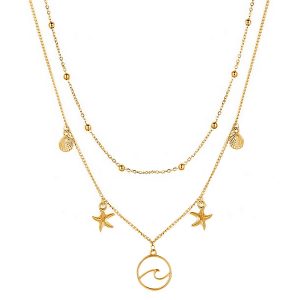 Multi Layer dames ketting Ocean Shell Starfish Goudkleurig
