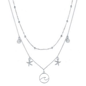 Multi Layer dames ketting Ocean Shell Starfish Zilverkleurig