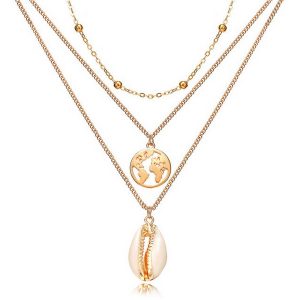 Multi Layer dames ketting Sea Shell World Map Goudkleurig Wit