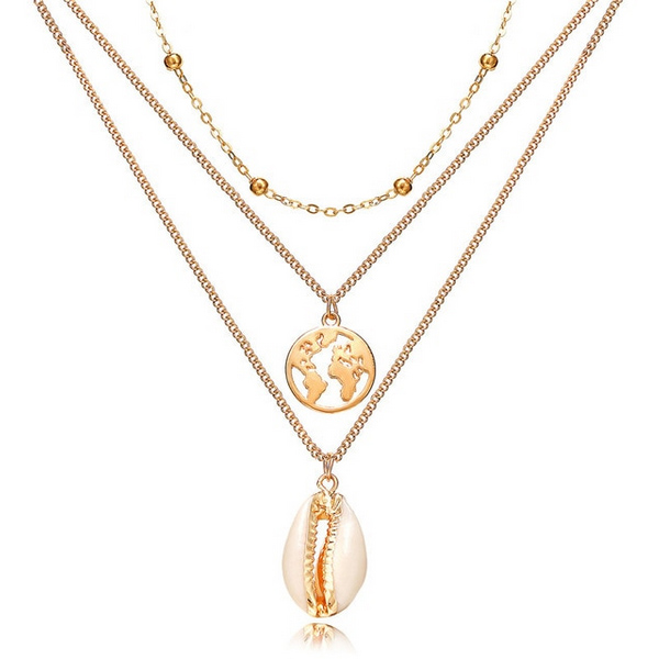 Multi Layer dames ketting Sea Shell World Map Goudkleurig Wit