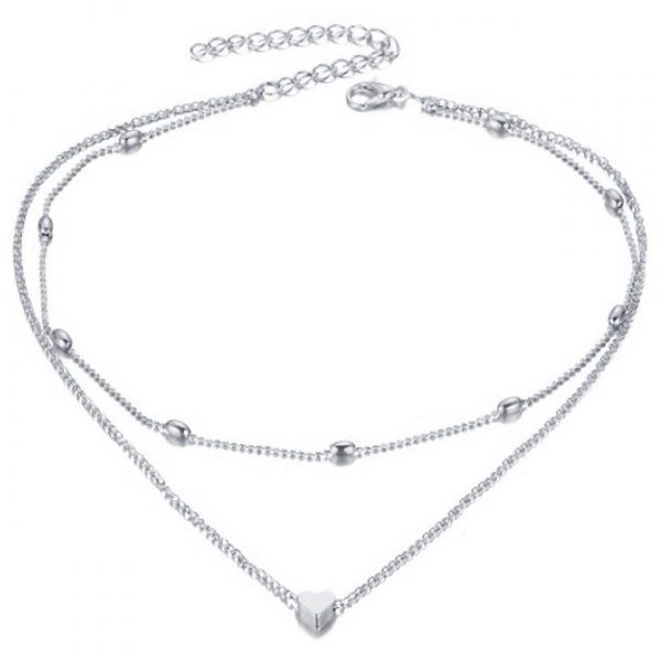 Multilayer dames choker Heartbeat Zilverkleurig