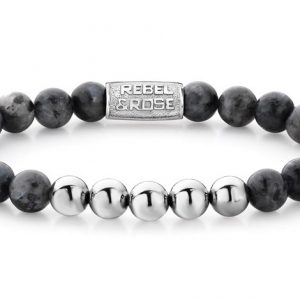 Rebel and Rose RR-80003-S Rekarmband Beads Grey Seduction zilverkleurig-grijs 8 mm L 19 cm