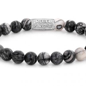 Rebel and Rose RR-80032-S Rekarmband Beads Black Wolf zilverkleurig-zwart 8 mm M 17,5 cm