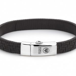 Rebel and Rose RR-L0051-S Armband Woven Stairway Earth leder/zilver bruin 9 mm M 19,5 cm