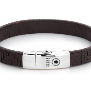 Rebel and Rose RR-L0054-S Armband Woven Stacked Earth leder/zilver bruin 9 mm L 21 cm