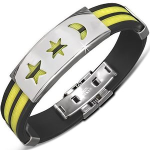 Rubberen heren armband RVS Yellow