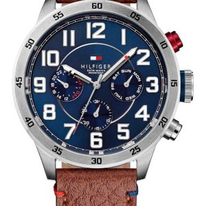 Tommy Hilfiger TH1791066 Horloge Trent staal/leder zilverkleurig-bruin-blauw 46 mm