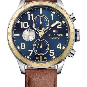 Tommy Hilfiger TH1791137 Horloge Trent staal/leder zilverkleurig-blauw-bruin 46 mm