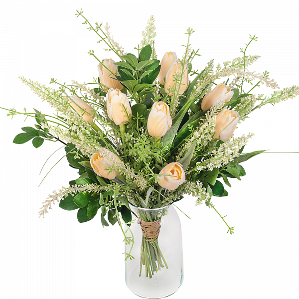 Zalm zijde tulpen boeket - Afbeelding 2