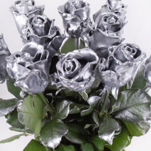 10 zilverkleurige waxrozen