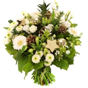 Kerst bloemen boeket wit - goud